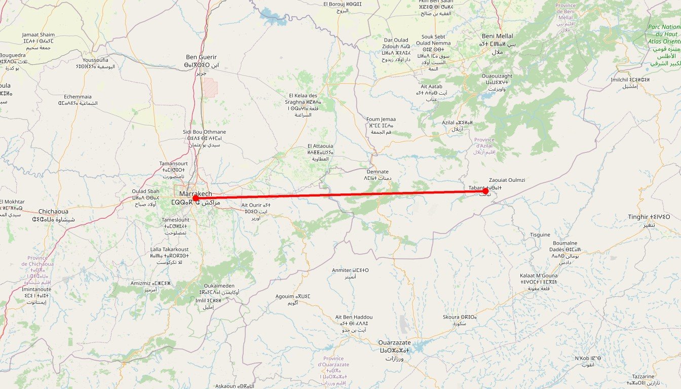 Carte de l'itinéraire du circuit Circuit Rencontres dans la Vallée Heureuse en Maroc
