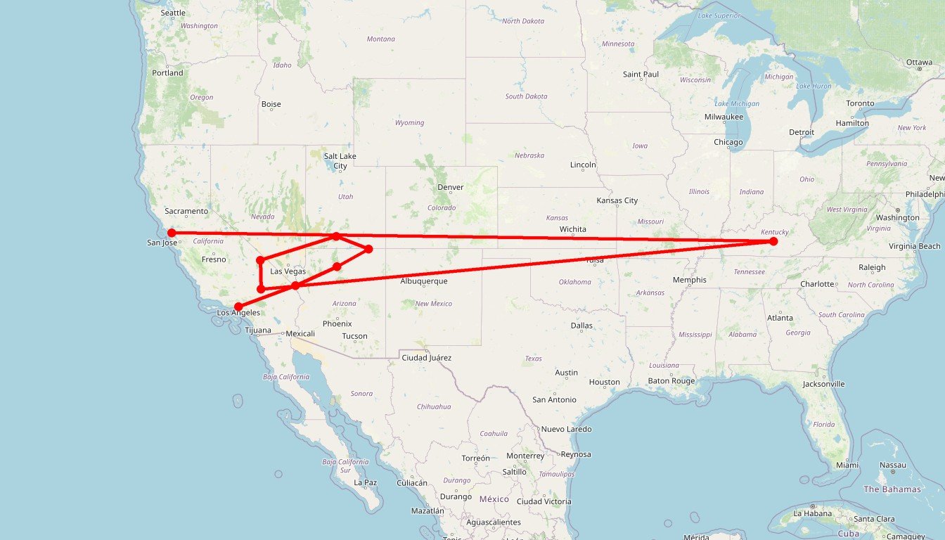 Carte de l'itinéraire du circuit Circuit Vous êtes à l'Ouest ! en États-Unis