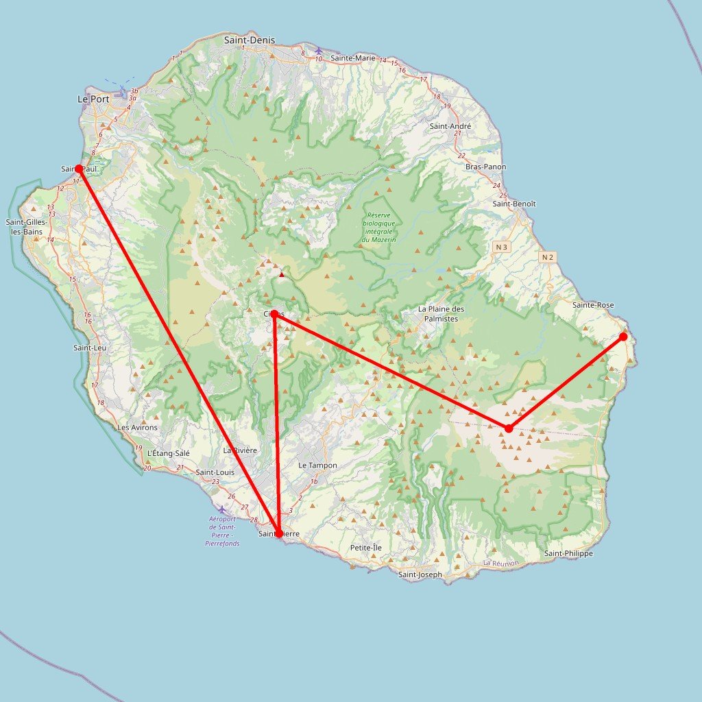 Carte de l'itinéraire du circuit Le Piton fait son cirque en Réunion