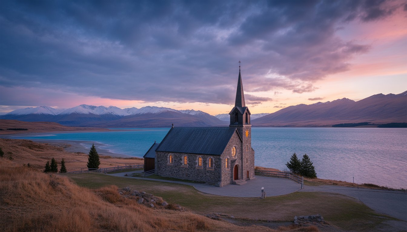 Lake Tekapo et la Church of the Good Shepherd en Nouvelle-Zélande - Photo