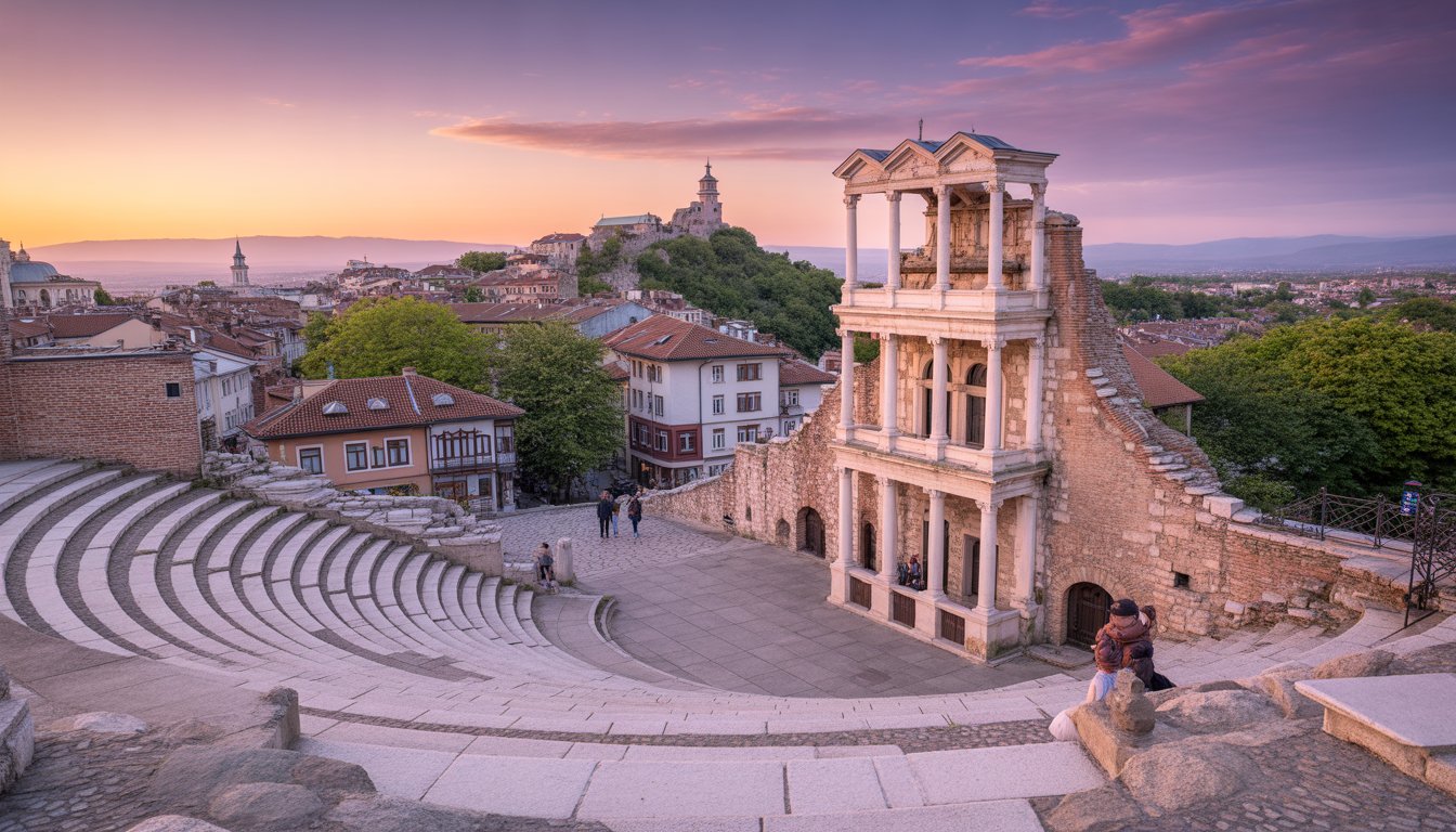 Vieille ville de Plovdiv et Théâtre romain en Bulgarie - Photo