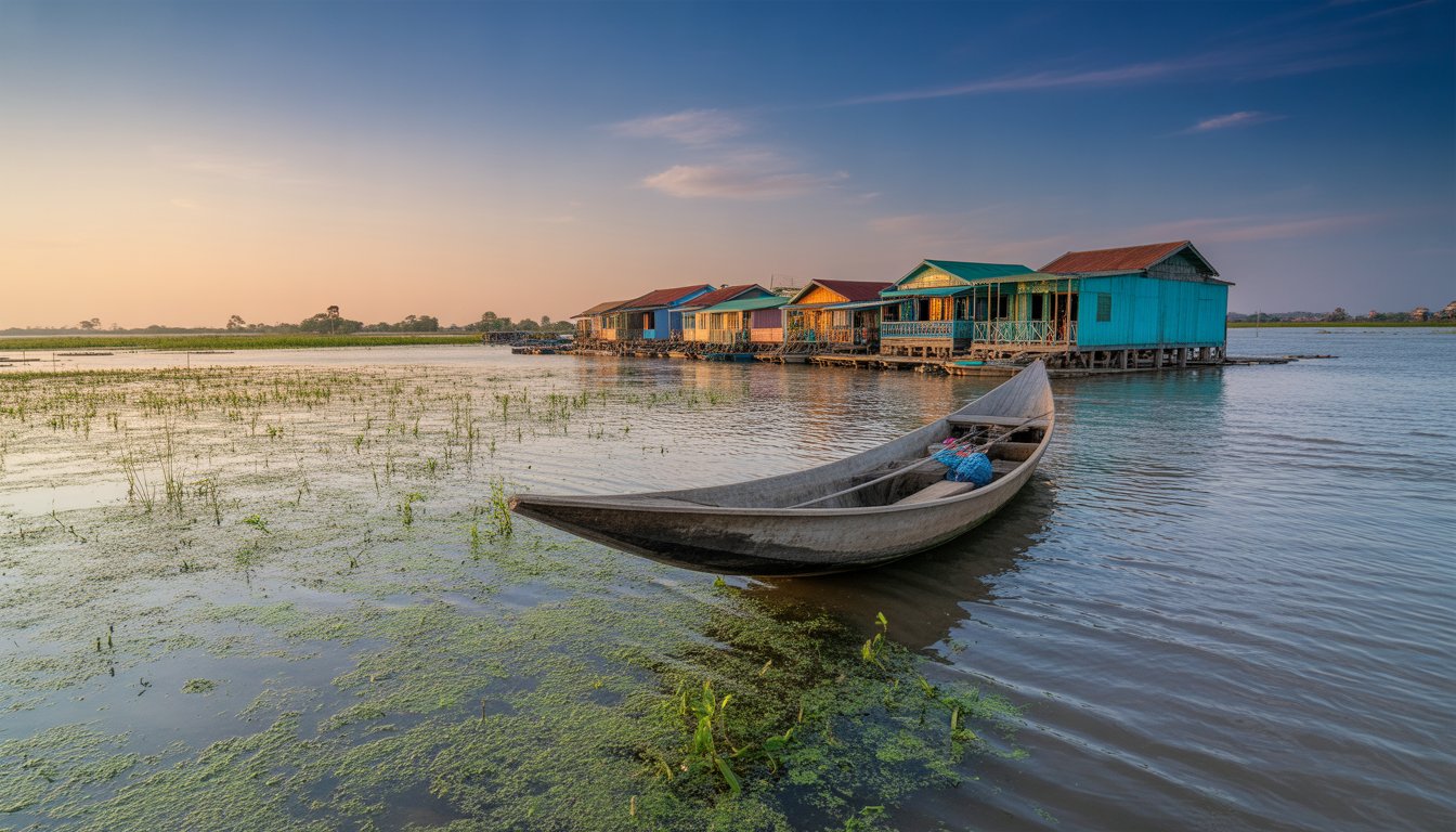 Tonlé Sap et villages flottants (Kompong Phluk, Chong Khneas) en Cambodge - Photo